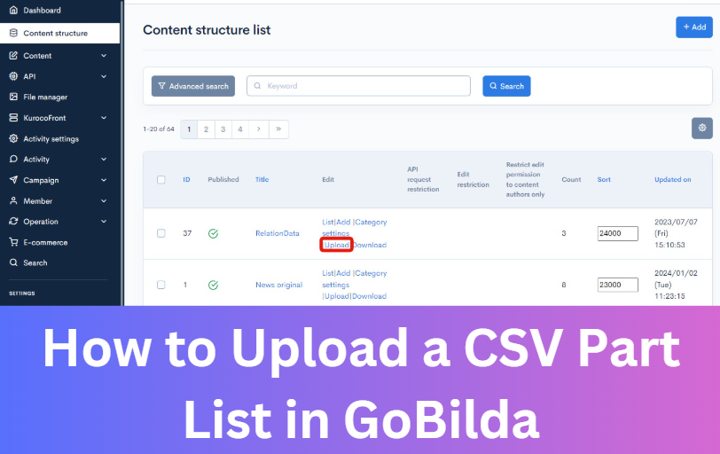 How to Upload a CSV Part List in GoBilda
